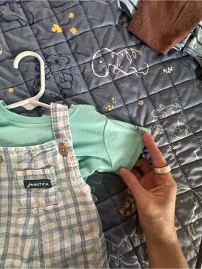 Nautica Baby Mint Green Tee with Plaid Overalls